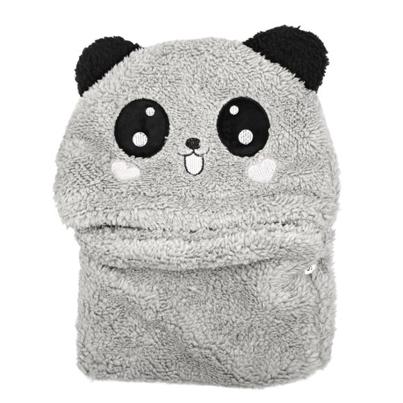 Toddler Winter Hat with Attached Funnel Scarf Embroidered Panda Grey Fleece NWT - Picture 5 of 7